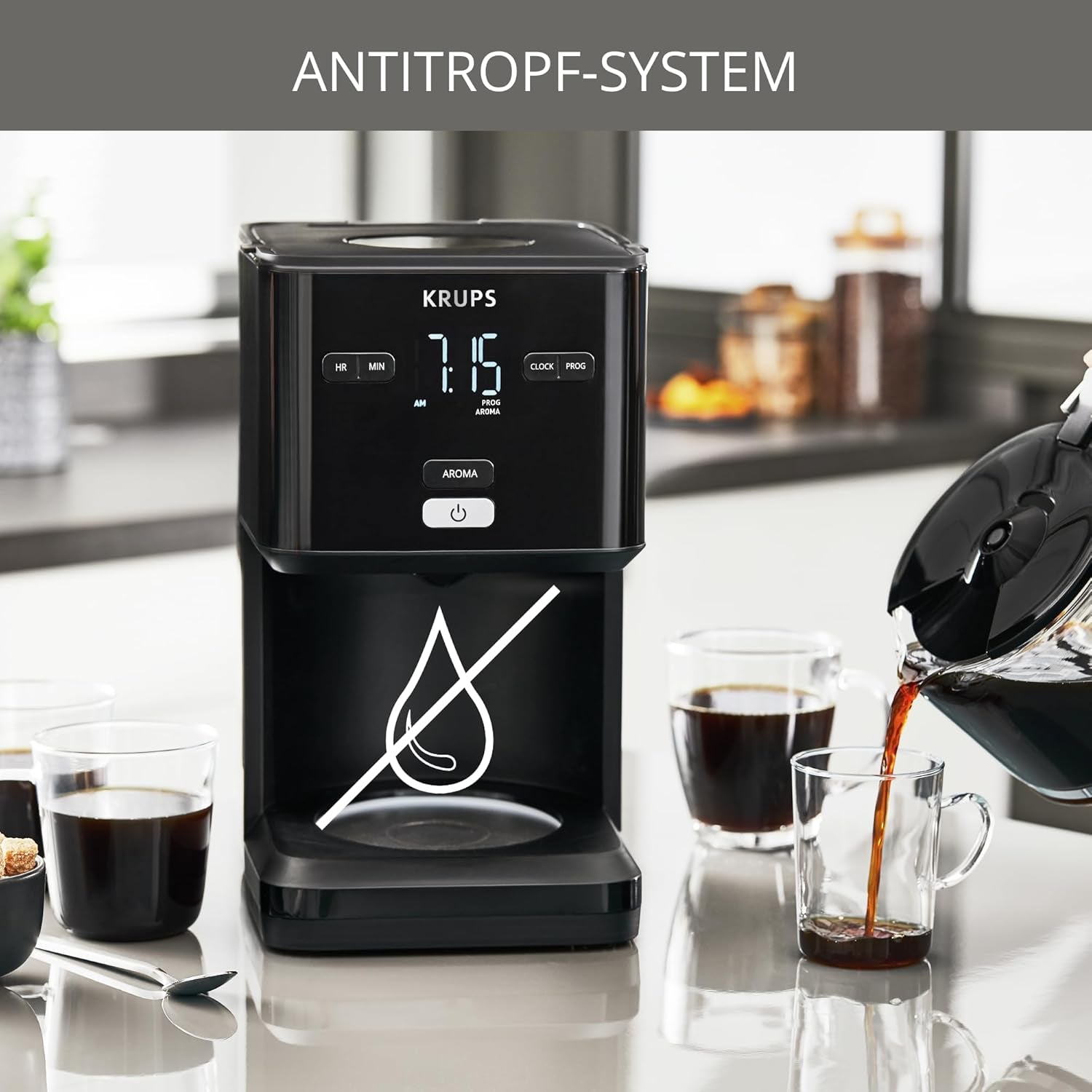 Kávovar Krups Smart'n Light s časovačem, na 1,25 l filtrované kávy, funkce udržování teploty, automatické vypínání, černý, KM600810