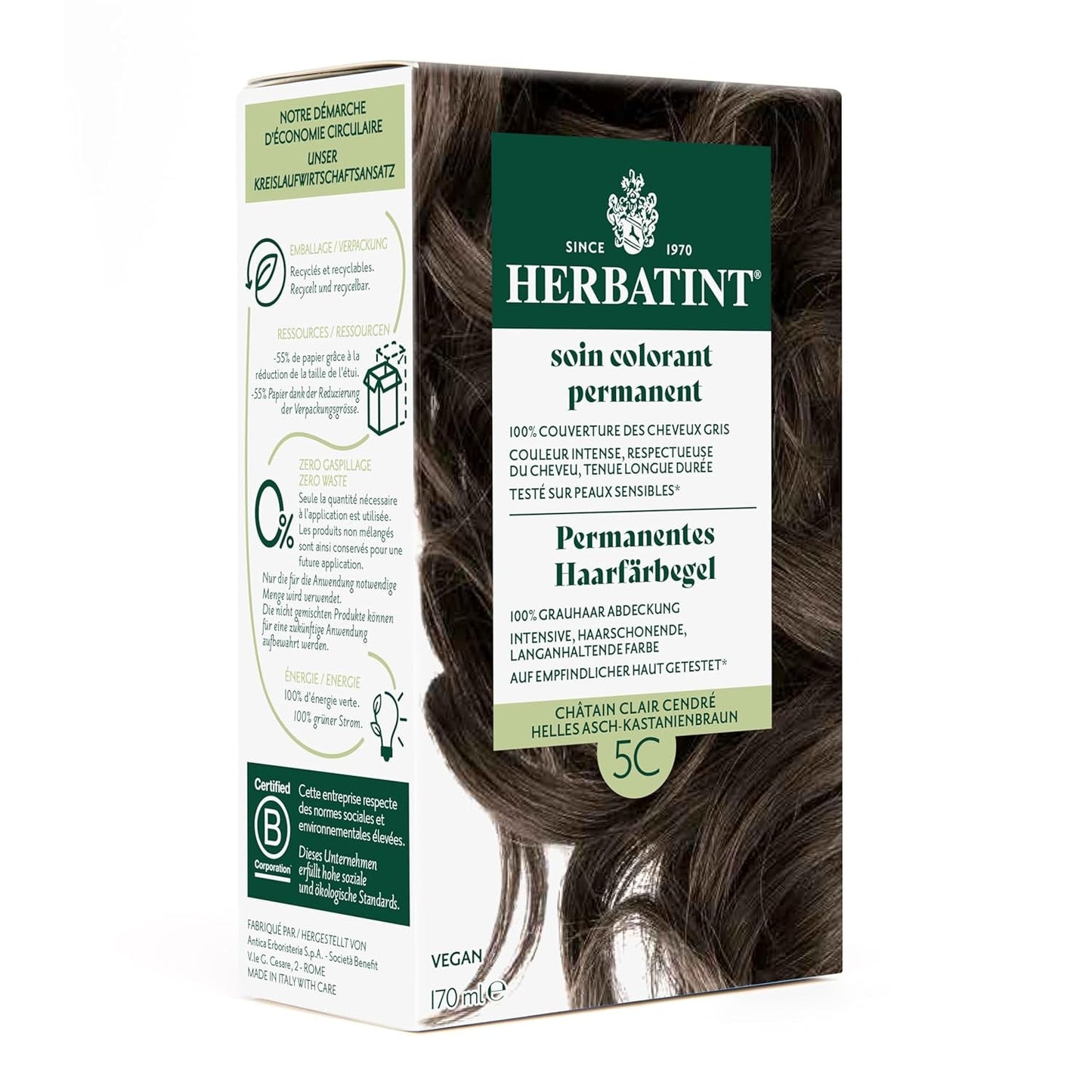 Permanentní gel na barvení vlasů 6N tmavá blond - 170 ml I Bez amoniaku, 100% krytí šedých vlasů Testováno na citlivé pokožce, s 8 rostlinnými výtažky Barva na vlasy Naty Shop 5C světle popelavá - kaštanově hnědá