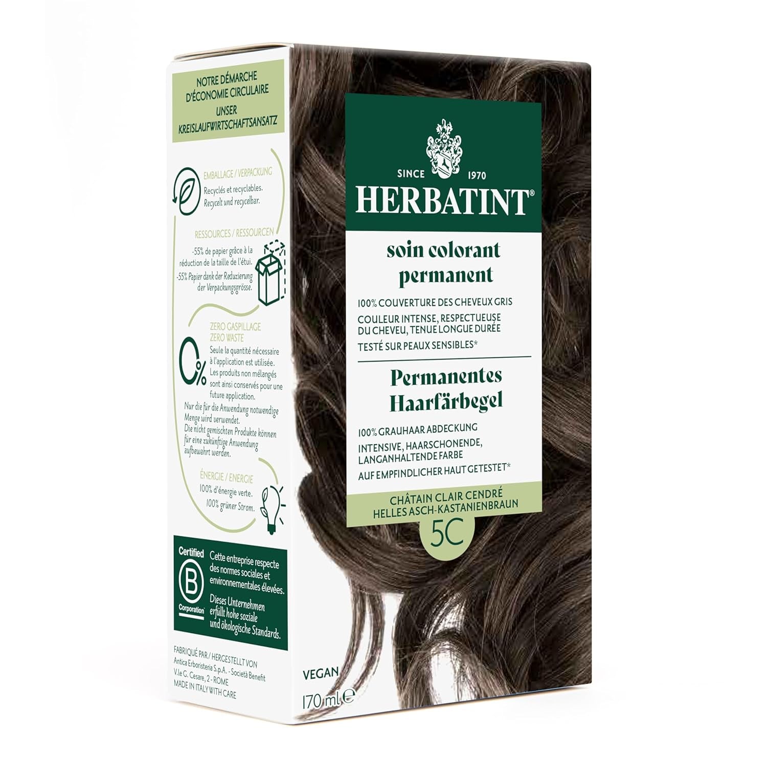 Permanentní gel na barvení vlasů 6N tmavá blond - 170 ml I Bez amoniaku, 100% krytí šedých vlasů Testováno na citlivé pokožce, s 8 rostlinnými výtažky Barva na vlasy Naty Shop 5C světle popelavá - kaštanově hnědá