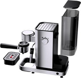 Kávovar WMF Lumero, portafiltr, 1400 wattů, portafilter, 3 vložky, pro 1-2 šálky na espresso, včetně kapslí, 15 bar, držák šálků, napěňovač mléka, matná nerezová ocel