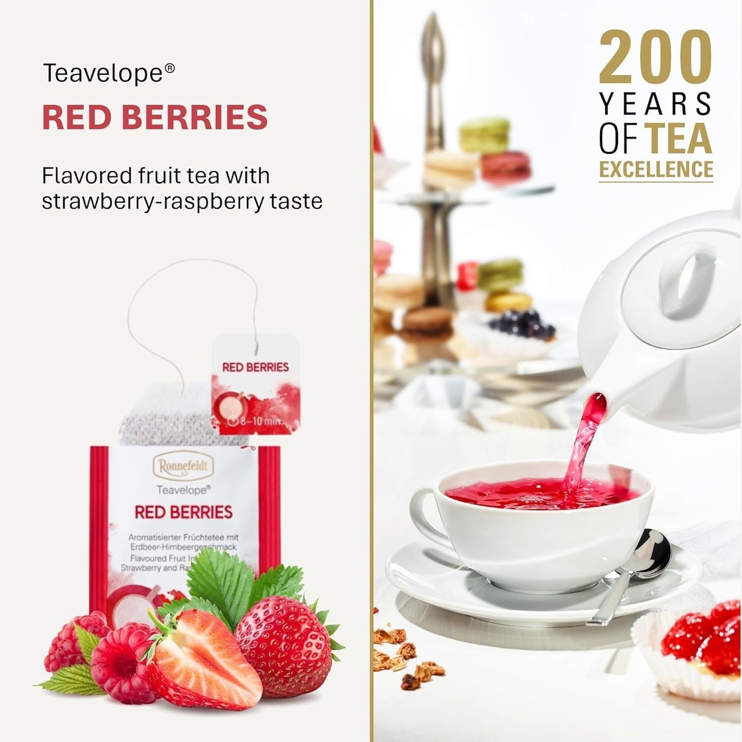 Teavelope "Red Berries" - ovocný čaj s příchutí jahod a malin, 25 čajových sáčků, 62,5 g
