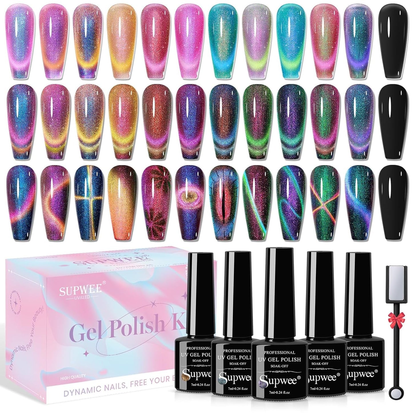 Magnet na nehty SUPWEE 5 v 1, růžový magnet pro kočičí oči pro Nägel Multifunktions Magnetstift DIY Magic 3D Magnet Stick Pen Set Nail Art Magnet Stick Für Nail Art Diy-Zubehör