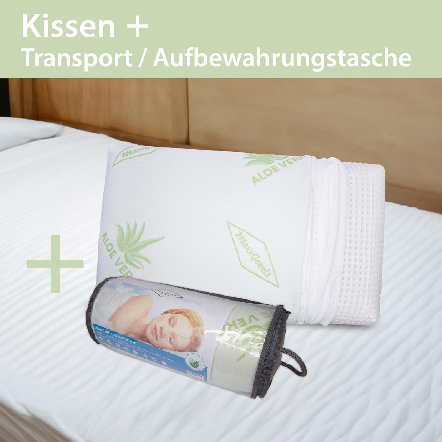 Maxxgoods Ortopedický polštář Visco Gel pěnový polštář na podporu krku s ochranným potahem z Aloe Vera a vnitřním potahem ze 100% bavlny - Polštář pro žaludek, záda a postranní spáče (42 cm X 70 cm X 12 cm) Ortopedické polštáře na krk Naty Shop