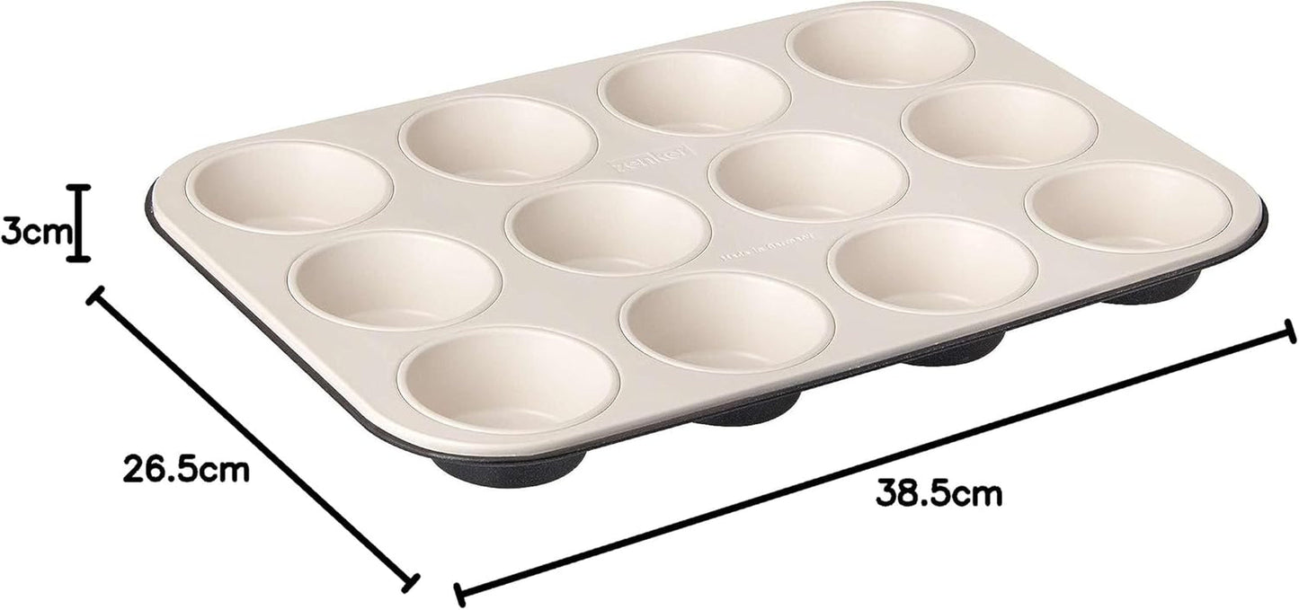 Zenker 12 muffinů, průměr Ø 7 cm CREME NOIR, Plech na muffiny s nepřilnavým povrchem vyztužený keramikou Formy a plechy Naty Shop