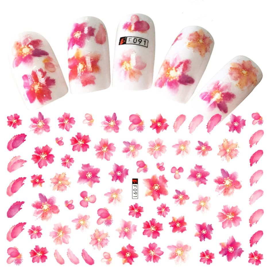 JMEOWIO Nálepka na nehty Frühling Blume 9 Blatt Nagelaufkleber Selbtklebend Rosa Blüte Nálepka na nehty Dekoration Nageldesign Zubehör