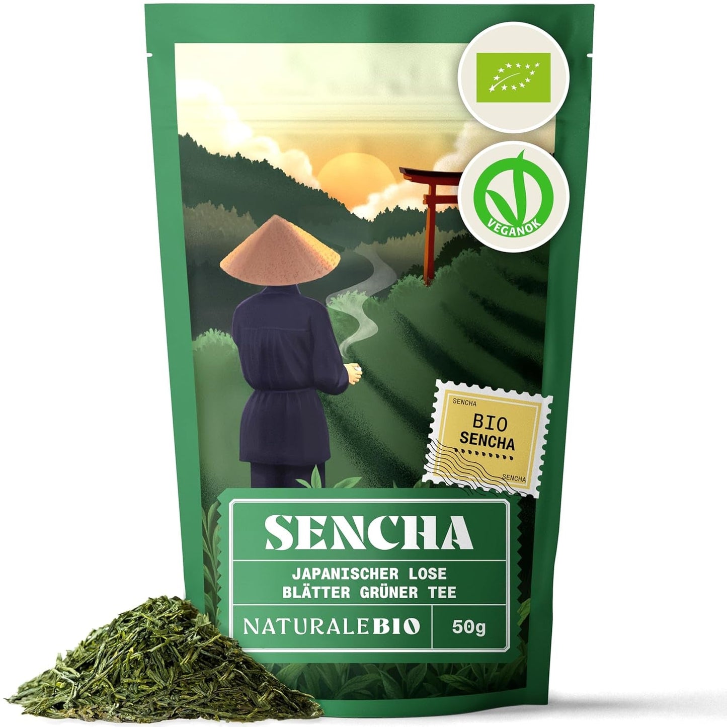 Naturalebio japonský čaj Sencha - 200 g Bio zelený čaj - 100% čistý a přírodní zelený čaj Sencha - sypané lístky z první sklizně - organický produkt vypěstovaný v Japonsku