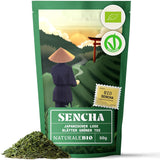 Naturalebio japonský čaj Sencha - 200 g Bio zelený čaj - 100% čistý a přírodní zelený čaj Sencha - sypané lístky z první sklizně - organický produkt vypěstovaný v Japonsku