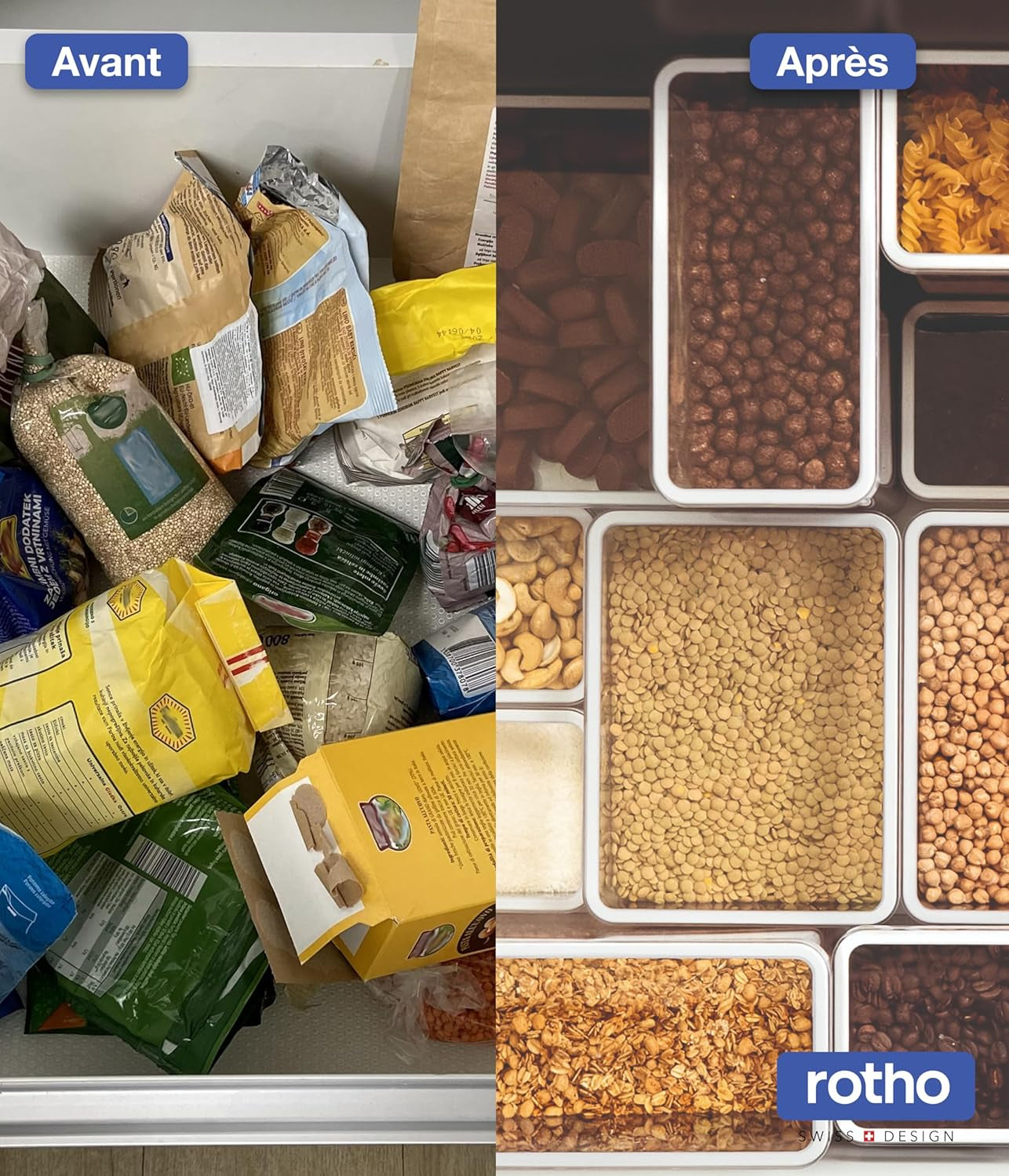 Rotho Loft sada 5 dóz s víčkem, různé velikosti, potravinářský plast bez BPA (PP), průhledná/červená, (21,4 x 21,4 x 23,5 cm) dózy na potraviny Naty Shop