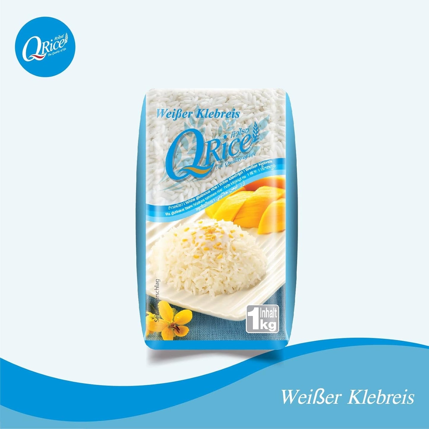 Q RÝŽE | Weißer Klebreis Langkorn z Thajska | Aromatisch mit klebriger Textur | Ideální na kari, sushi, mochi nebo rýžový nákyp 1 x 1 kg