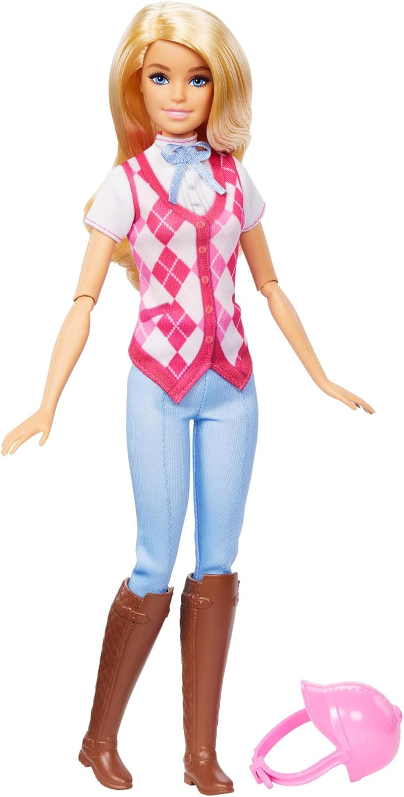 Panenka Barbie Malibu a doplňky z Barbie Mysteries: The Secret Horse Adventure, včetně módní panenky, odnímatelného jezdeckého oblečení a helmy, HXJ38