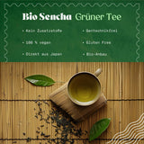 Naturalebio japonský čaj Sencha - 200 g Bio zelený čaj - 100% čistý a přírodní zelený čaj Sencha - sypané lístky z první sklizně - organický produkt vypěstovaný v Japonsku