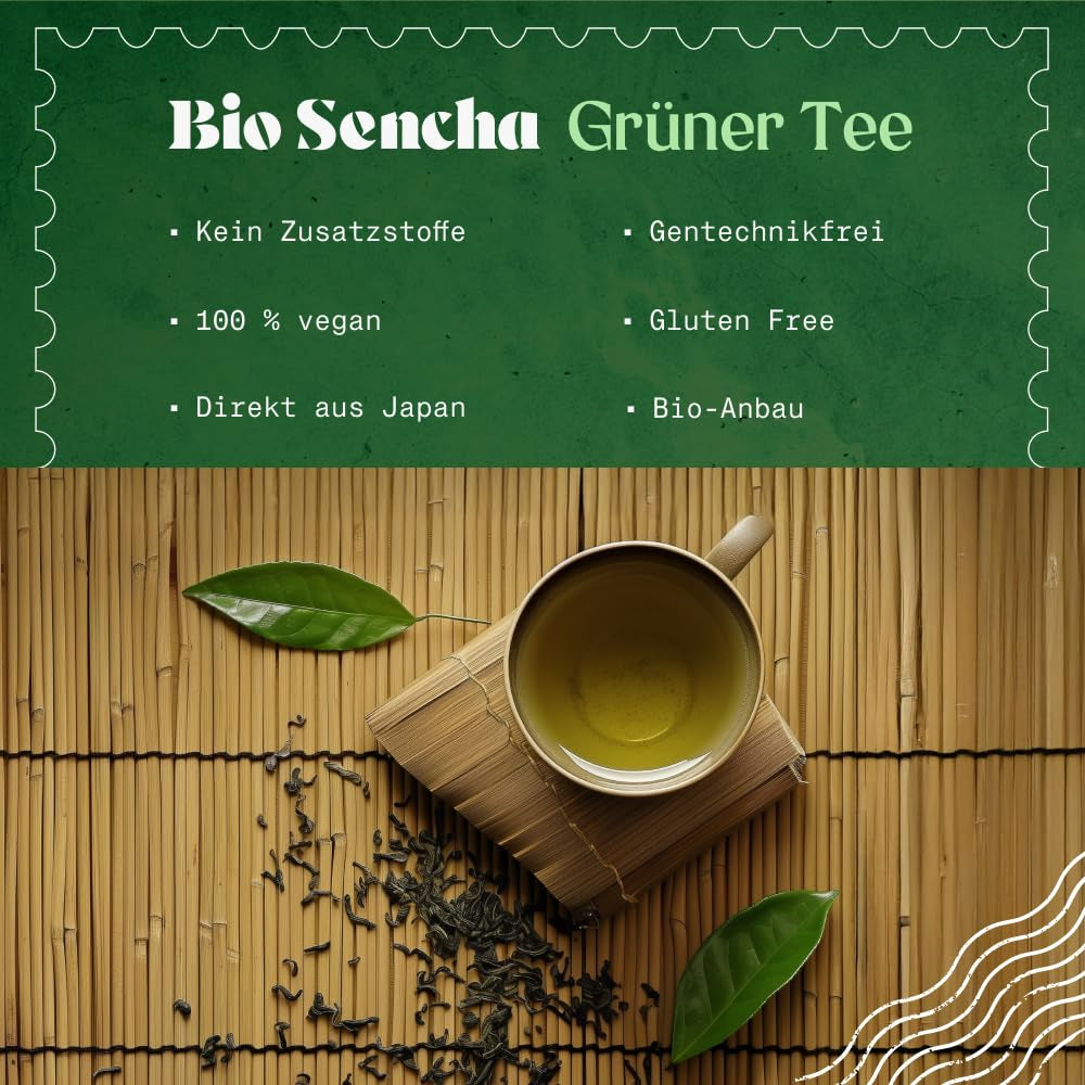 Naturalebio japonský čaj Sencha - 200 g Bio zelený čaj - 100% čistý a přírodní zelený čaj Sencha - sypané lístky z první sklizně - organický produkt vypěstovaný v Japonsku