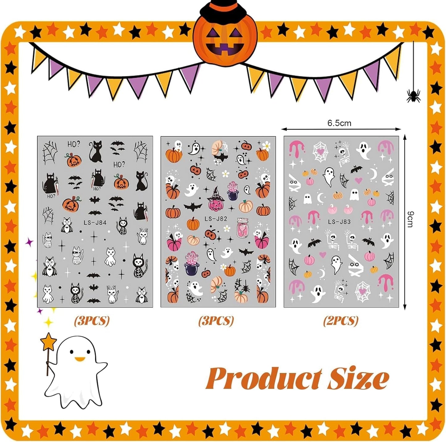 Nagelsticker Halloween, 8 Blätter Halloween Nagel Sticker, Kürbis Nail Sticker, Nail Art, Nagel Charms, Nagel Zubehör, Nageldesign, Vánoce (Typ A)