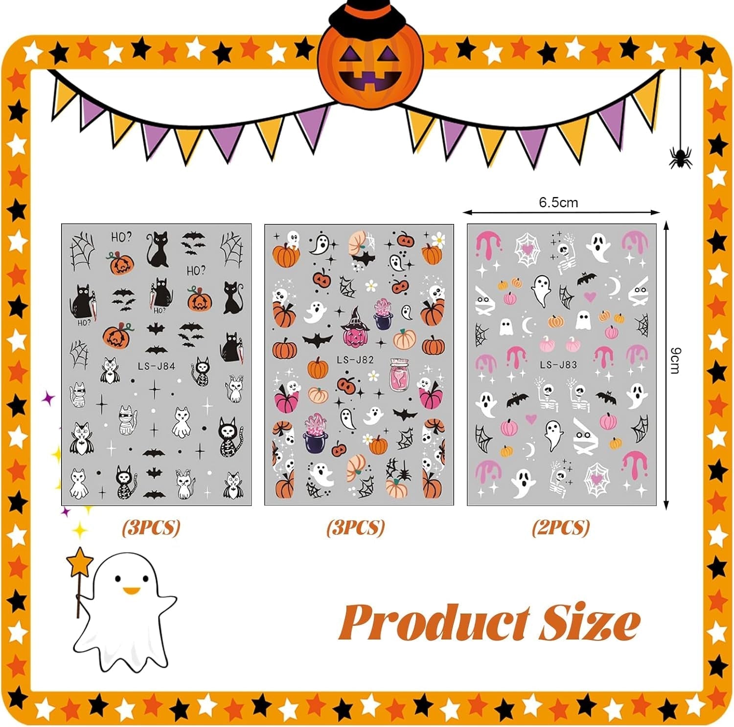Nagelsticker Halloween, 8 Blätter Halloween Nagel Sticker, Kürbis Nail Sticker, Nail Art, Nagel Charms, Nagel Zubehör, Nageldesign, Vánoce (Typ A)