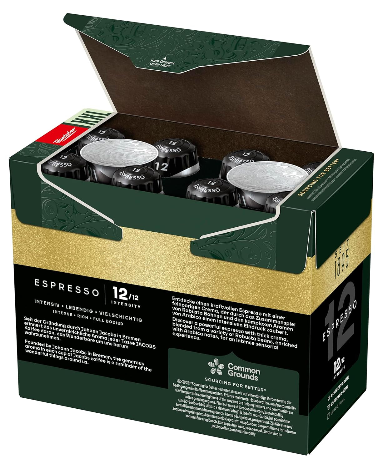 Jacobs Kaffeekapseln Espresso Ristretto, Megapack XXL, Intensität 12/12, 5 x 40 Getränke, kompatibilní s Nespresso* Kaffee Kapseln, 200 Kapseln