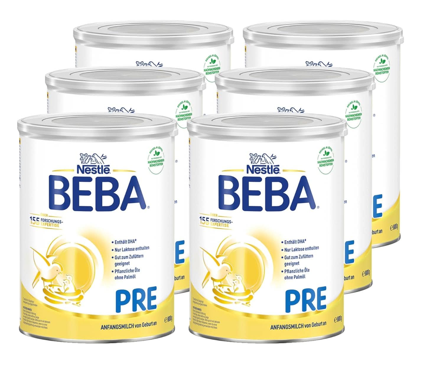 BEBA PRE Počáteční mléko od narození, kojenecká výživa s DHA, pouze laktóza, bez palmového oleje, balení 3 (3 x 800 g) Naty Shop PRE 6 x 800 gramů