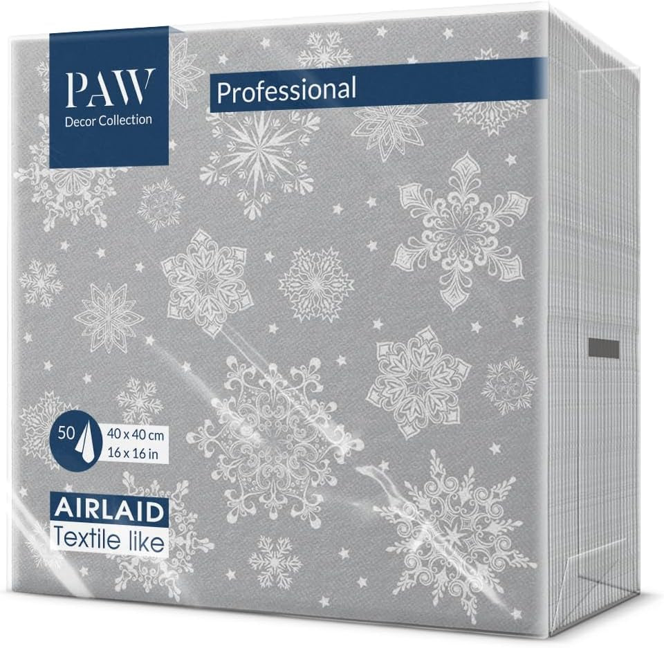 PAW - Airlaid ubrousky (40 X 40 cm) I 50 kusů I Ideální na Vánoce, zimu, svátky I Dekorace na štědrovečerní stůl I Ubrousky podobné Airlaid Větve na zimu I Větve na zimu