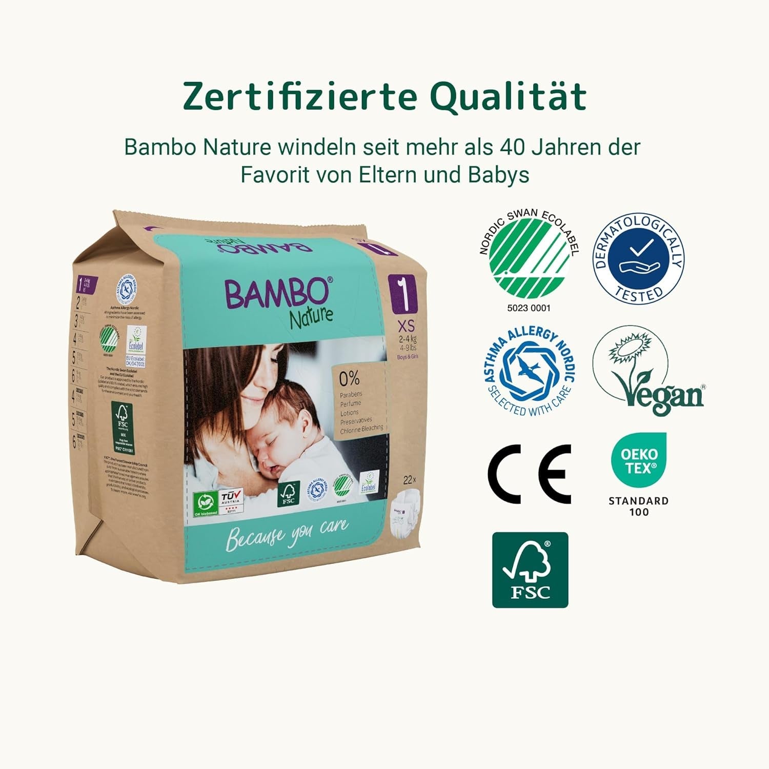 Dětské plenky Bambo Nature, velikost 1 (2-4 kg), 132 Count Moon Box | Prémiové plenky s vylepšenou ochranou proti protečení | Maximální pohodlí a svoboda pro novorozence | Dermatologicky testované plenky