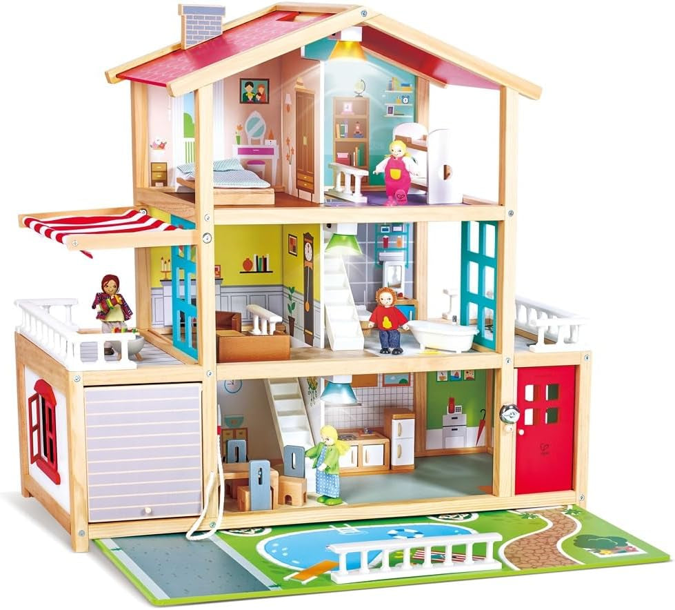 Vila pro panenky Hape 10pokojový dřevěný domeček pro panenky Kreativní hra na role včetně nábytku a doplňků Vzdělávací hračka pro děti od 3 let