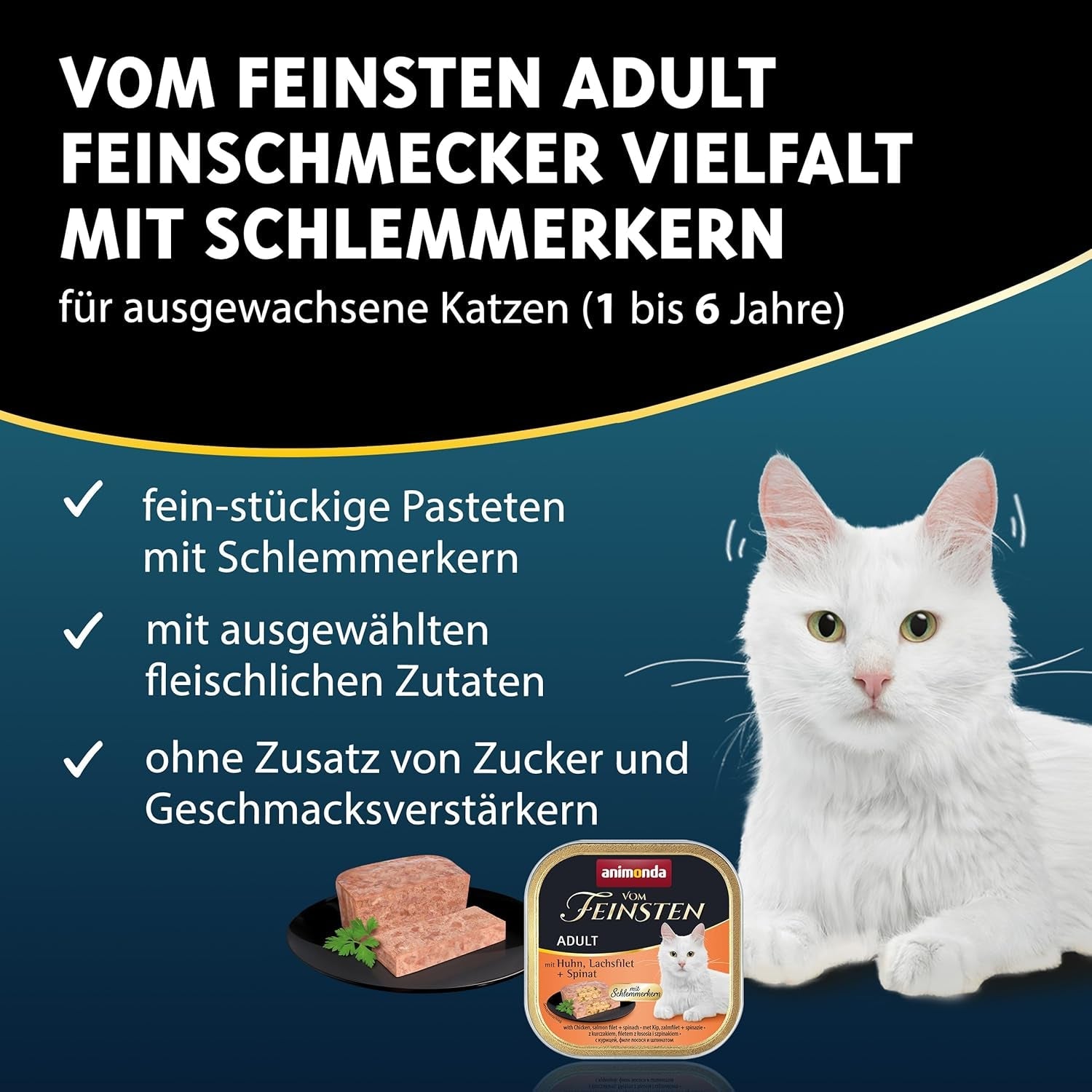 animonda Vom Feinsten Adult Gourmet Variety (32 x 100 g), vlhké krmivo bez obilovin a cukru pro dospělé kočky s neodolatelným gurmánským jádrem.