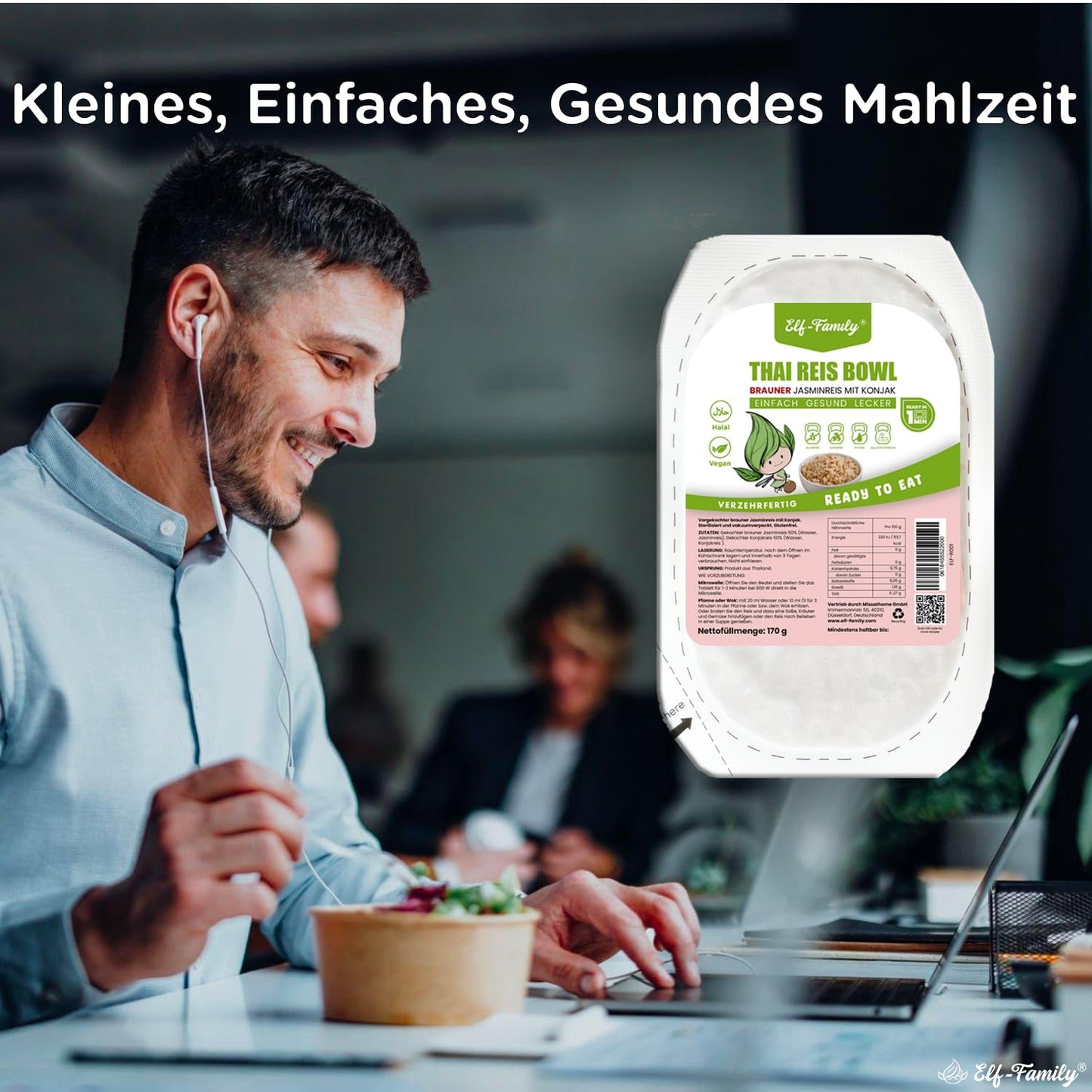 Elf-Family Konjak Reis Thai Brauner Shirataki Bowl -[Diätbox für 1 Wo.] - Instantní Jasmin Reis - Fertiggerichte für Mikrowelle - Natürlich Superfoods Mikronährstoffe - Vegan/Low Carb/Fettfrei- 6er Box