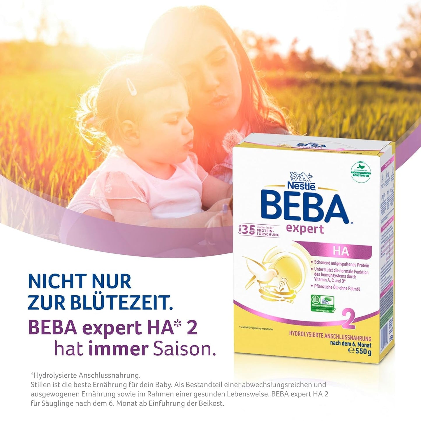 BEBA Expert HA 2 Pokračovací mléko po 6 měsících, kojenecká výživa s hydrolyzovanou bílkovinou, pouze laktóza, bez palmového oleje, balení 6 ks (6 x 550 g) Naty Shop