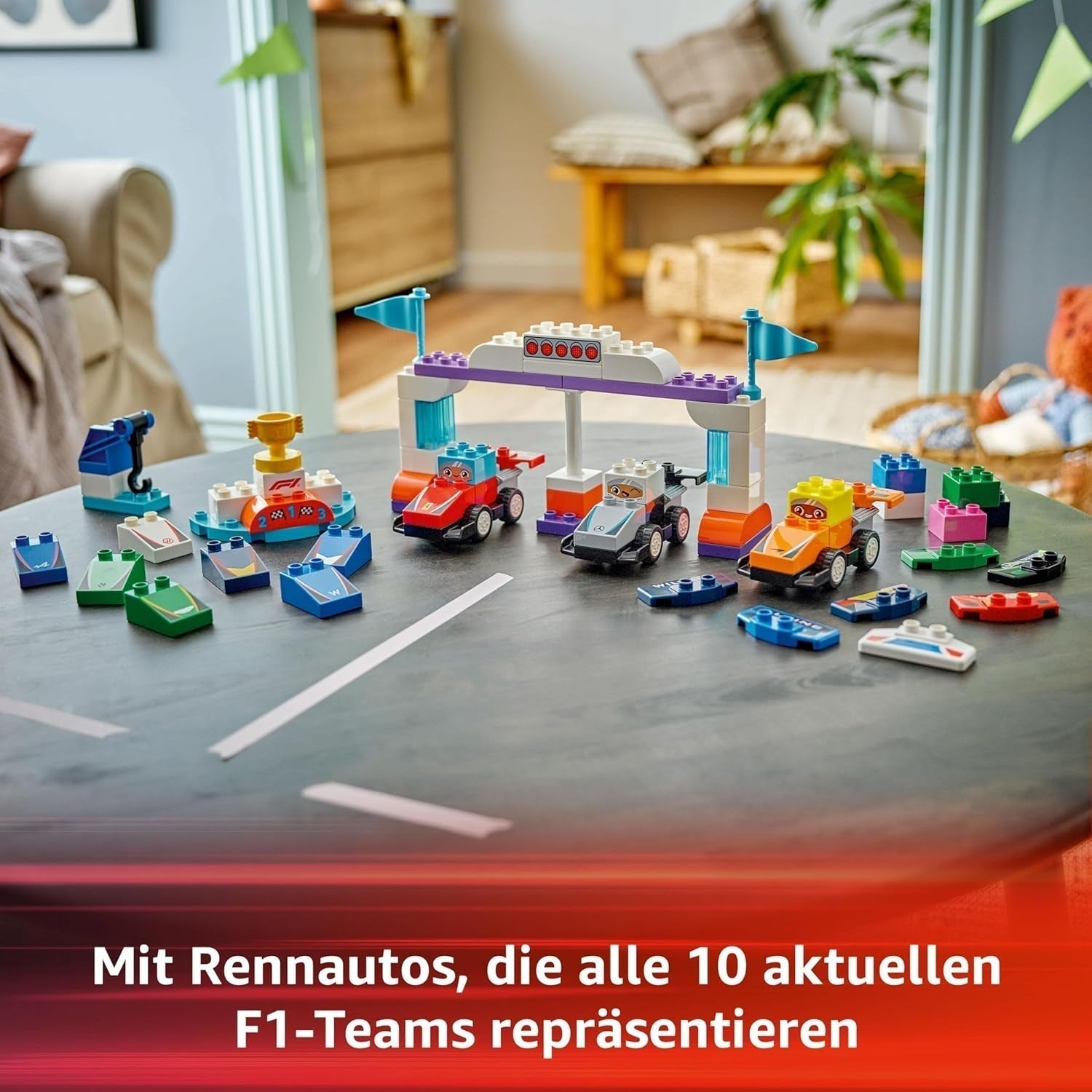 LEGO DUPLO Town F1 Team Závodní auta se závodníky, stavebnice pro celou rodinu, nápaditý herní zážitek, narozeninový dárek pro batolata, chlapce a dívky od 2 let 10445 Stavebnice Besuche den LEGO-Store