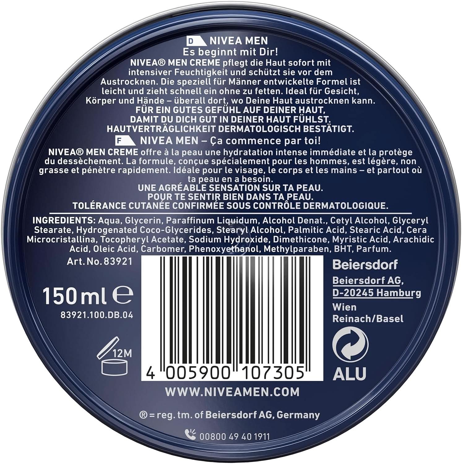 NIVEA MEN Creme, výživný pleťový krém s vitamínem E, 150 ml Naty Shop