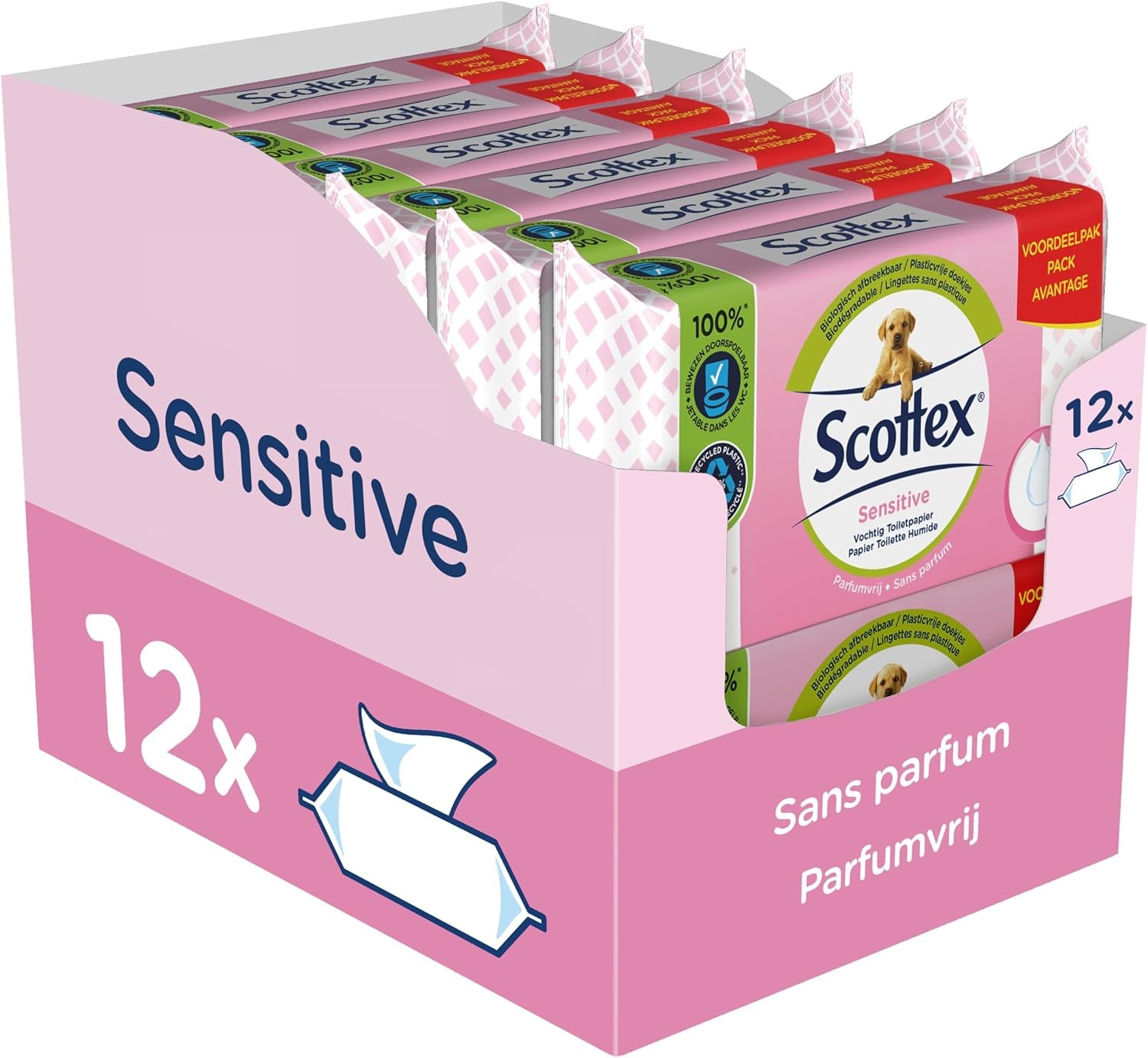 Citlivý vlhčený toaletní papír, 38 služeb (38 služeb X 12 balení, celkem 456 služeb)