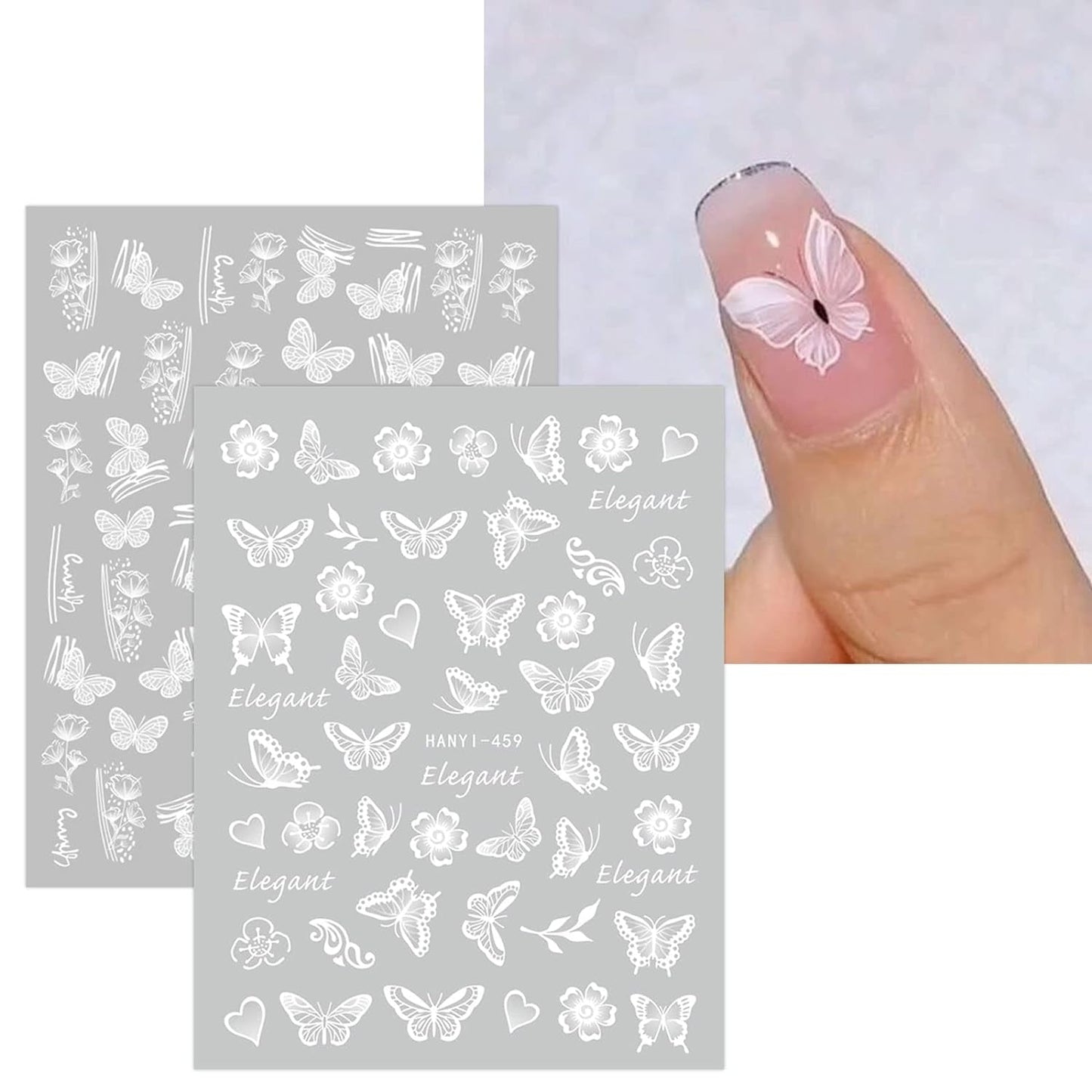 JMEOWIO Nálepka na nehty Frühlings Weiß Blume 12 Blatt Nálepka na nehty Selbtklebend Nagelaufkleber Letní Schmetterling Blumen Blatt Dekoration Nageldesign Zubehör