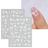 JMEOWIO Nálepka na nehty Frühlings Weiß Blume 12 Blatt Nálepka na nehty Selbtklebend Nagelaufkleber Letní Schmetterling Blumen Blatt Dekoration Nageldesign Zubehör