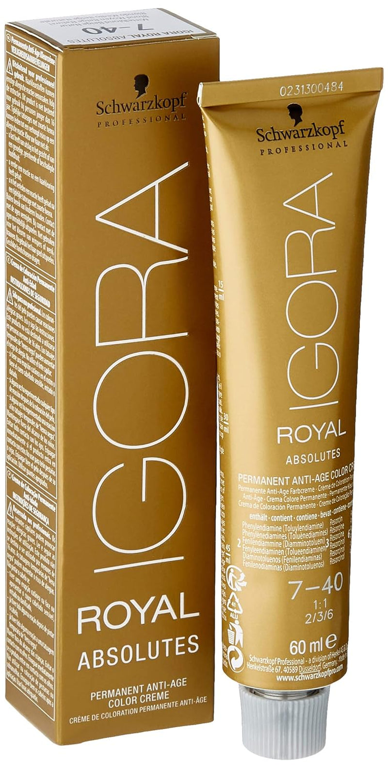 Igora Royal Absolute Age Blend barva na vlasy, 7-560 středně zlatá čokoládová blond, 60 ml Naty Shop barva na vlasy 7-40 středně blond přírodní béžová 1 G (1 balení)