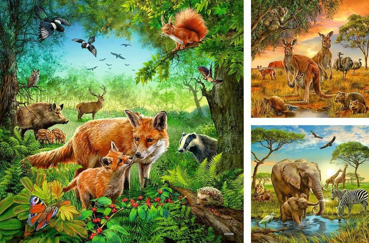 Ravensburger Puzzle pro děti - 09330 Animals of the Earth - Puzzle pro děti od 5 let, s 3X49 dílky Puzzle Naty Shop
