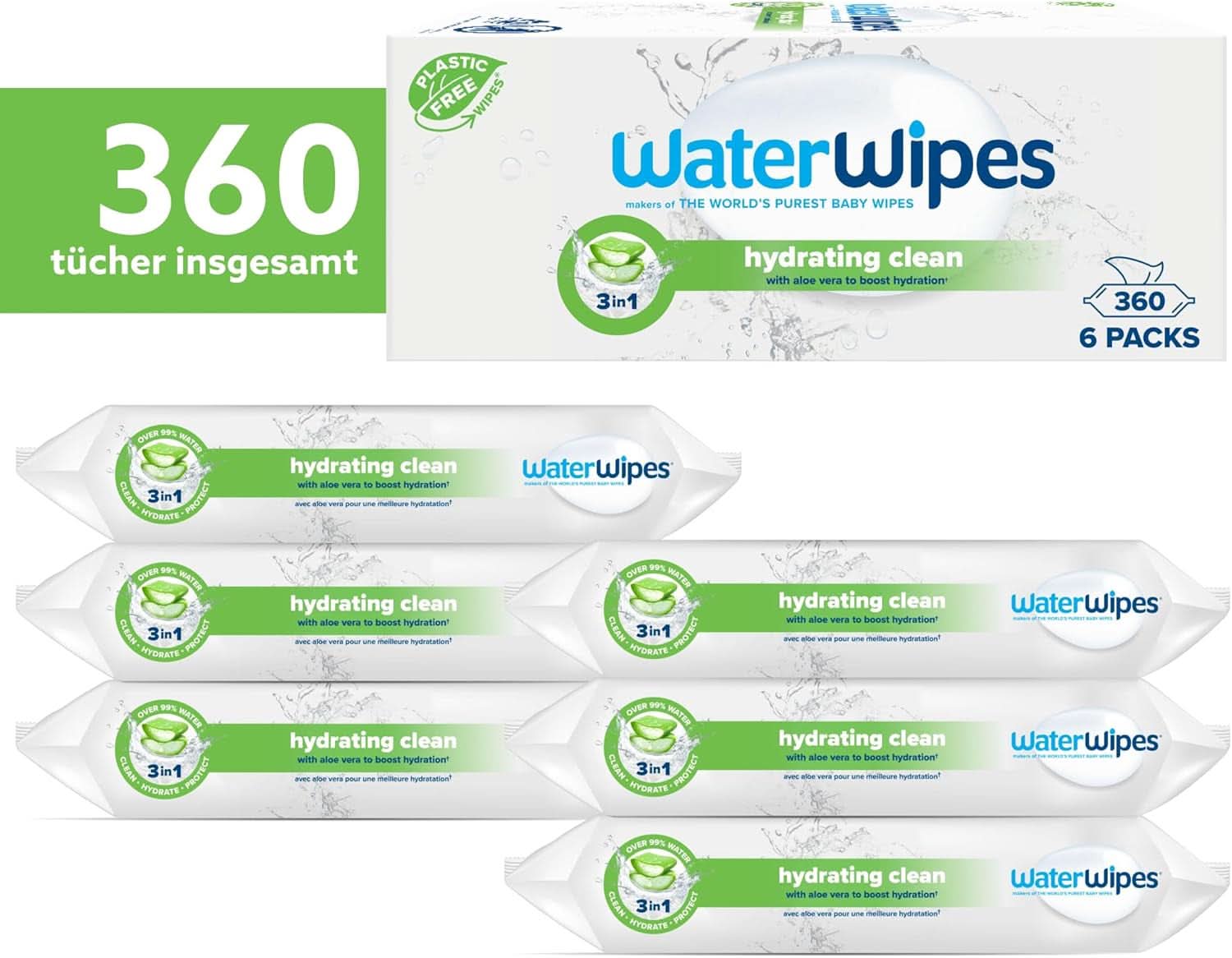 Vodní ubrousky Hydratační a čisticí dětské ubrousky s 99 % vody a výtažkem z aloe Vera Vlhčené ubrousky na obličej a tělo Naty Shop