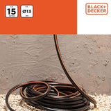 Zahradní hadice BLACK+DECKER 15 metrů - Ø13MM - Odolné PVC - Zalévání zahrady, mytí auta, napouštění bazénu - Kompatibilní s jakoukoli standardní baterií - Černá/Oranžová