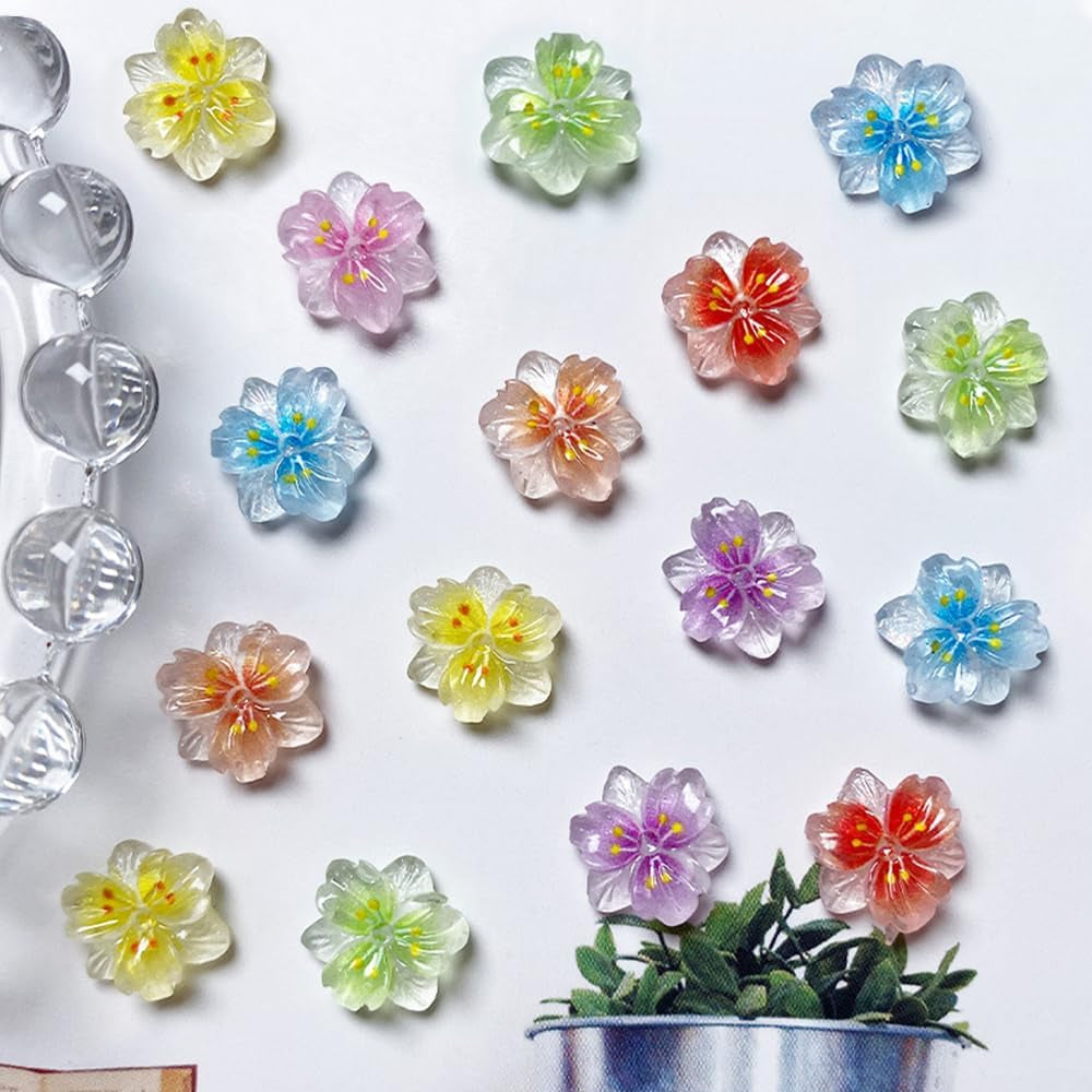 50ks 3D Blume Nagel Charms Nägel Zubehör Nageldesign Glitzersteine ​​​​Nailart Strasssteine ​​​​Květinová kouzla na nehty Světelná květinová kouzla na nehty Bunte Blumen Deko Nagel Steinchen Flowers Kamínky na nehty