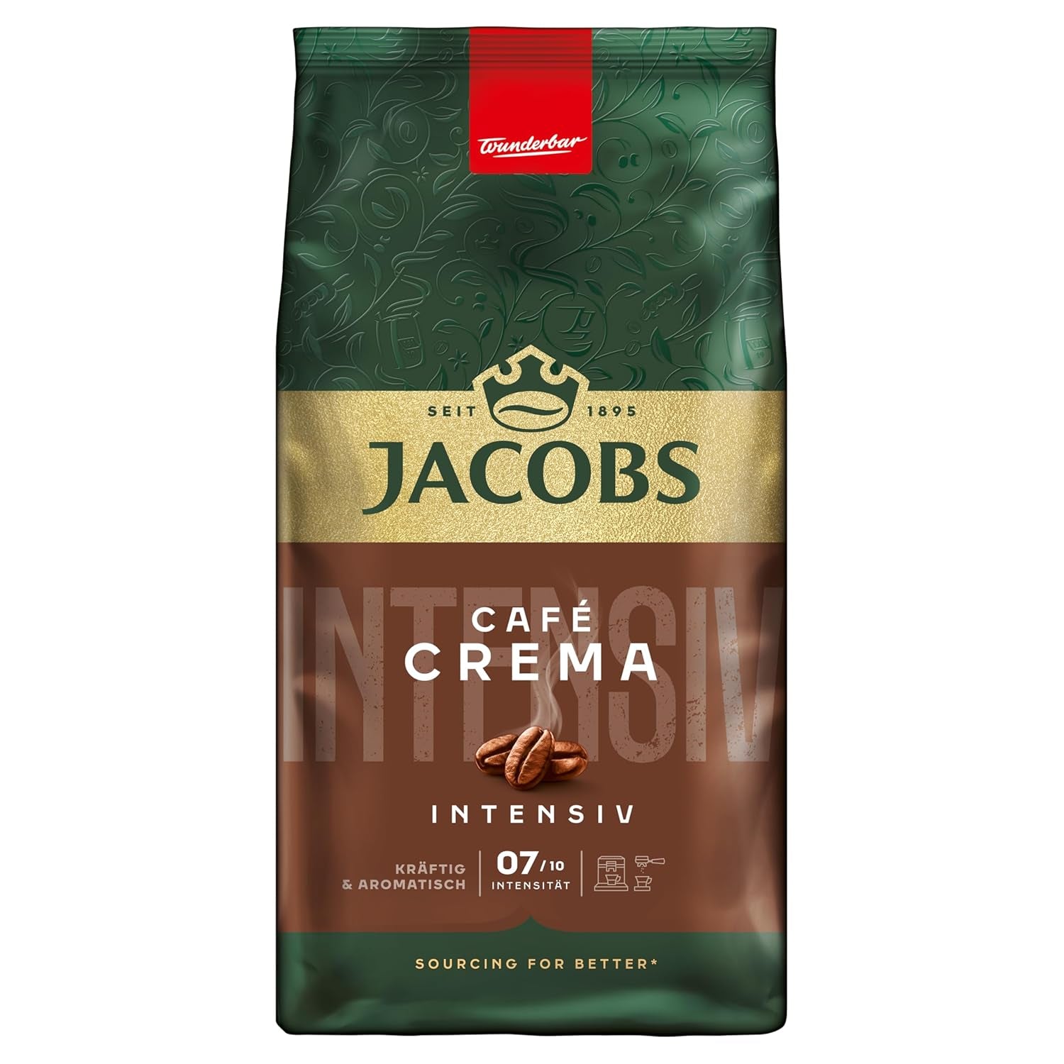 Jacobs Café Crema Gold Kaffeebohnen 1 kg – Vollmundig, Aromatisch, Fruchtige Notes, Arabica & Robusta Bohnen, Intensität 5/10, Ideal Für Café Crema Naty Shop Café Crema Intensiv 1 kg