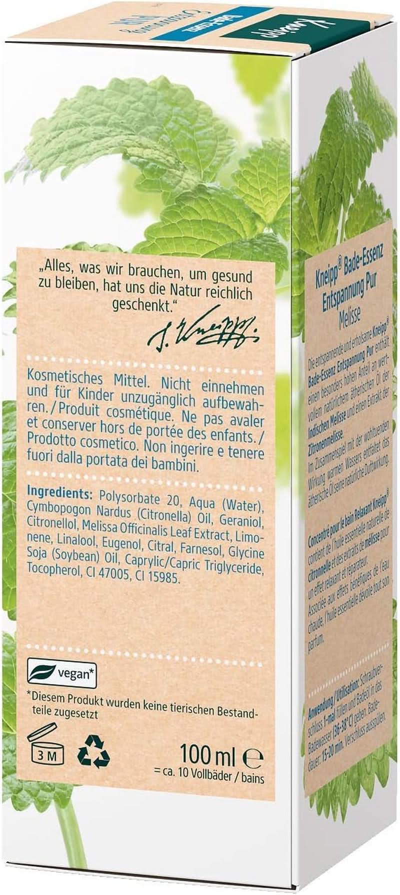 Kneipp Bade, koupelový olej s přírodním esenciálním olejem indické meduňky a extraktem z meduňky, 100 ml Naty Shop
