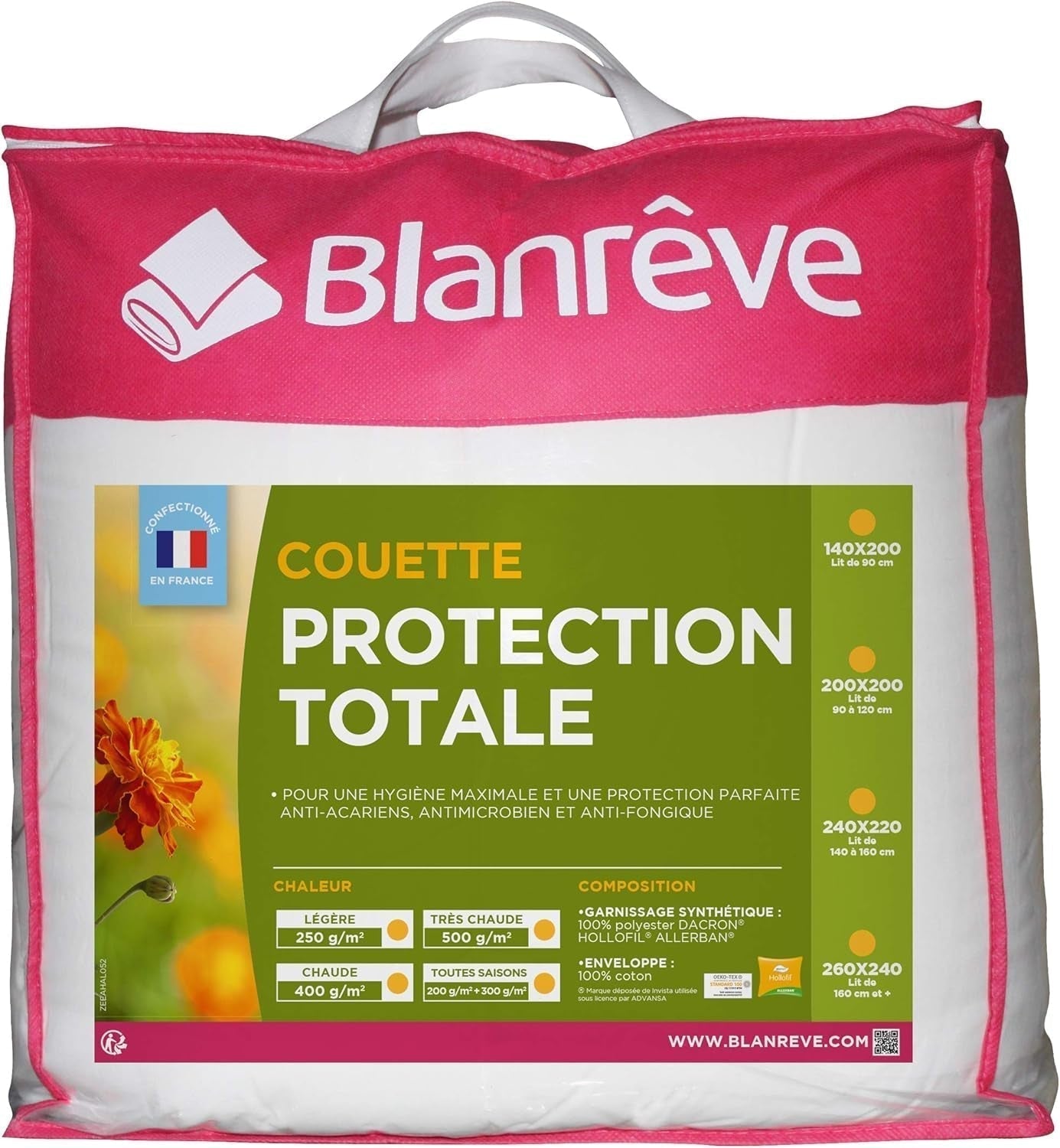 Blanrève Cthalvd011420 Povlak na přikrývku Hollofil Allerban teplá bílá bavlna 140 X 200 cm Přikrývky a přikrývky Naty Shop 140 X 200 Cm