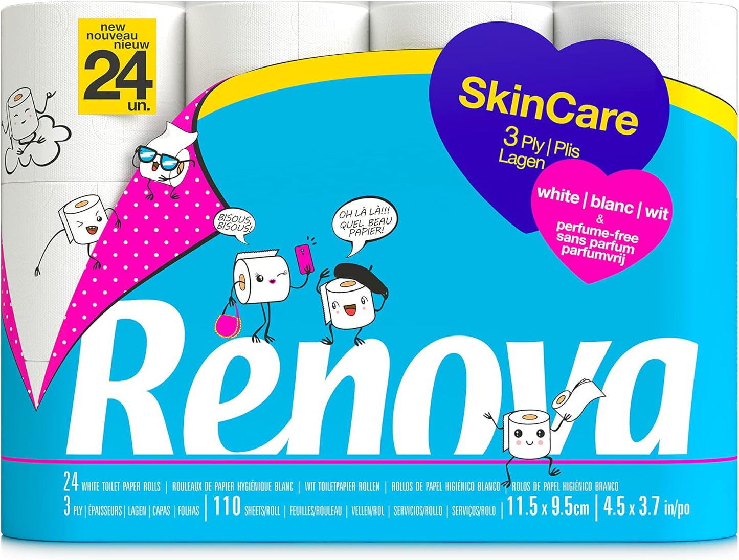 Toaletní papír Renova Skincare, 3 vrstvy, bílý, 24 rolí