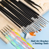 FANDAMEI Pinsel Für Gelnägel, 15 ks Nagel Pinsel, 5 Blätter Nagel Sticker, Strasssteine ​​Nägel, Nageldesign Set, Nageldesign Zubehör, Nail Art Pinsel Set, Nailart Pinsel Und Dekorationen Set