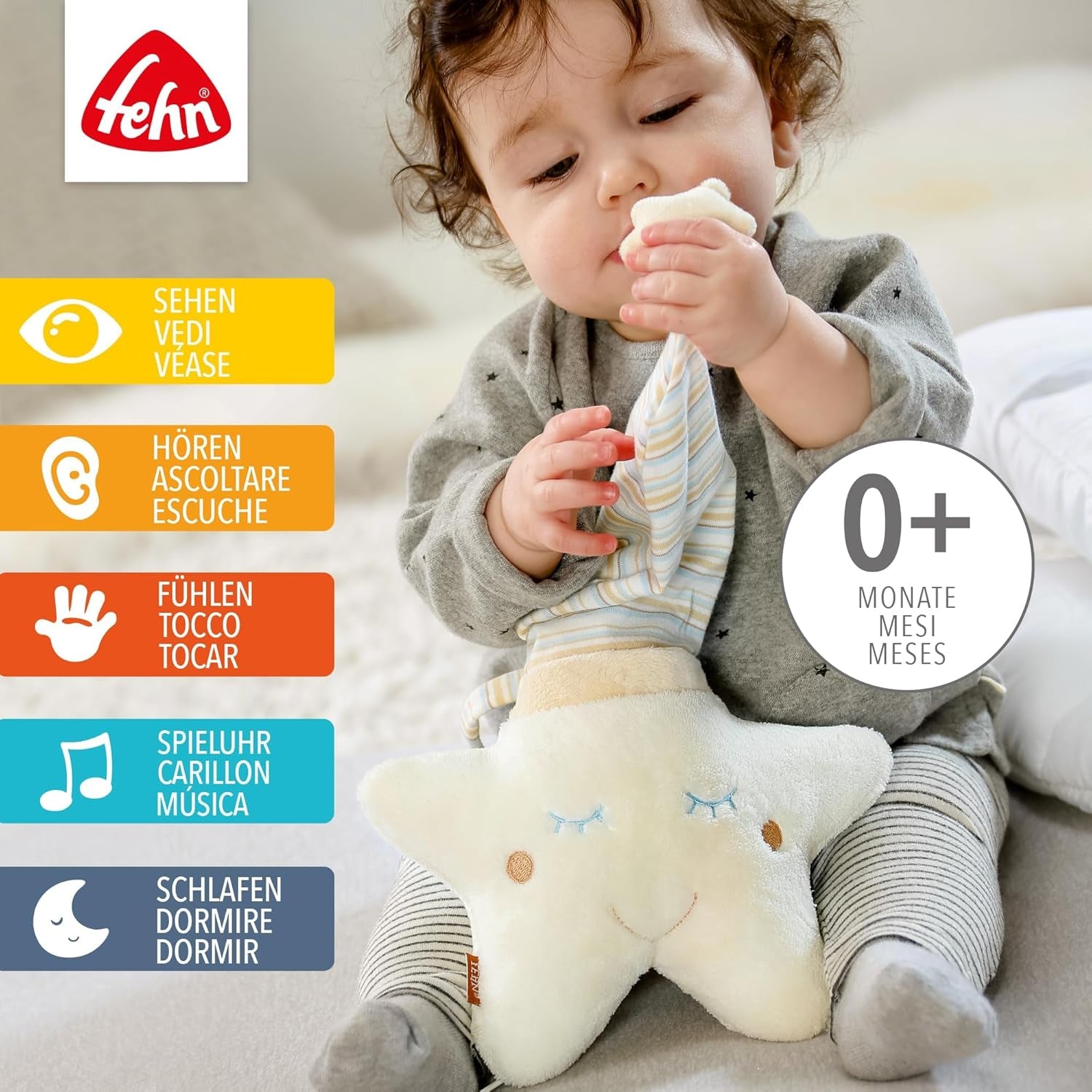 Fehn music box baby sleep aid star - hrací skříňka s odnímatelným hudebním mechanismem pro zavěšení - písnička "Weißt du wieviel Sternlein stehen" - hračka pro miminka a děti od 0+ měsíců Hračky Bebe Naty Shop
