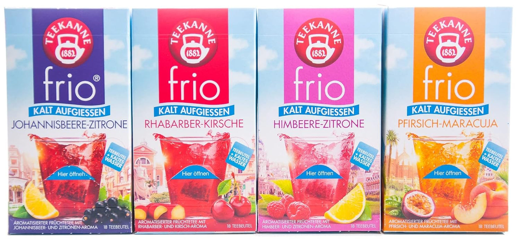 Teekanne Frio balení 4 ks, rebarbora-třešeň, rybíz-citron, malina-citron, broskev-maracuja (4 x 45 g)