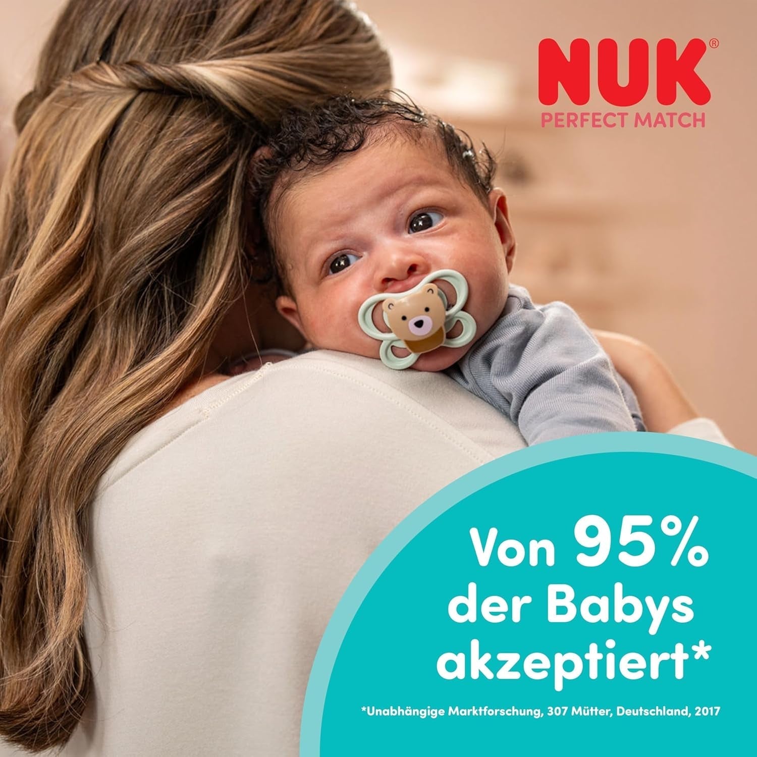 Dudlíky NUK Perfect Match pro miminka | 0-6 měsíců | Ortodontické dudlíky, které podporují cirkulaci vzduchu a zabraňují slintání | 95% přijetí miminky** | Fox/Teddy Bear | Balení 2