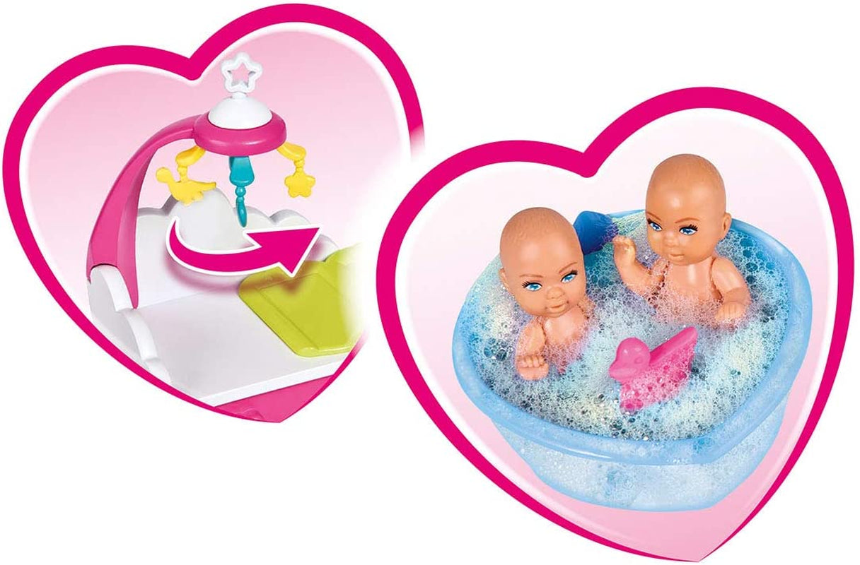Simba 105733333 - Steffi Love Welcome Twins, Těhotná panenka, S dvojčaty, S přebalovacím pultem a vaničkou, Doplněk, Oblékací panenka, 29 cm, Pro děti od 3 let Dolls Naty Shop