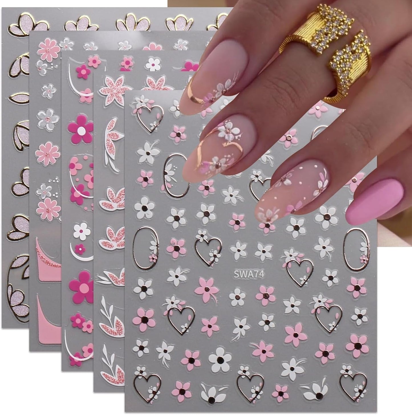 JMEOWIO Nálepka na nehty Blume 9 Blatt Nálepka na nehty Selbtklebend Nagelaufkleber Frühling Letní květinová dekorace Nageldesign Zubehör
