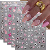 JMEOWIO Nálepka na nehty Blume 9 Blatt Nálepka na nehty Selbtklebend Nagelaufkleber Frühling Letní květinová dekorace Nageldesign Zubehör