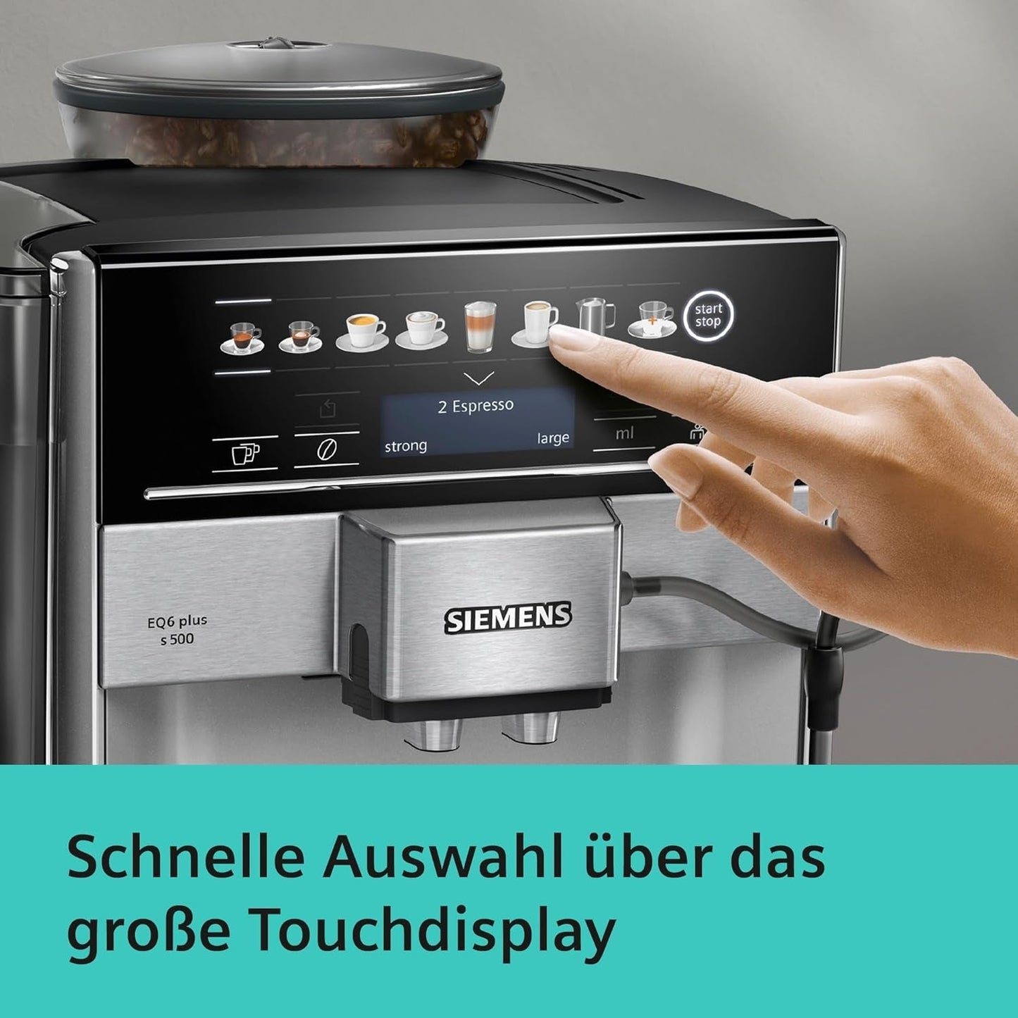 Siemens EQ.6 plus s300 automatický espresso kávovar TE653501DE, pro mnoho kávových specialit, napěňovač mléka, keramický mlýnek, dvojitá funkce kávy, proti vodnímu kameni, automatické čištění párou, 1500 W, stříbrný