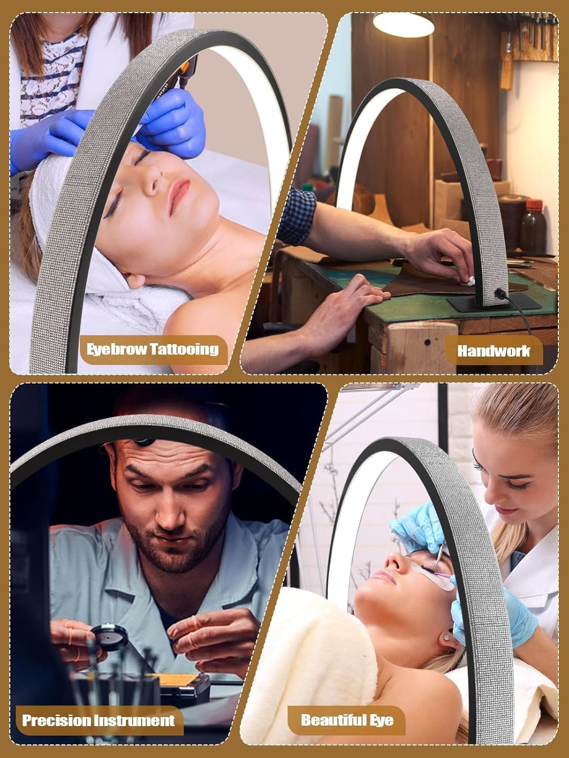 Kalolary Lampadaire, Lash Lumière Pour Extensions De Cils Regglable À 360°, 3000K-6000K Demi-Lune Lamp, Lamp De Beauté (Půlměsíční lampa)