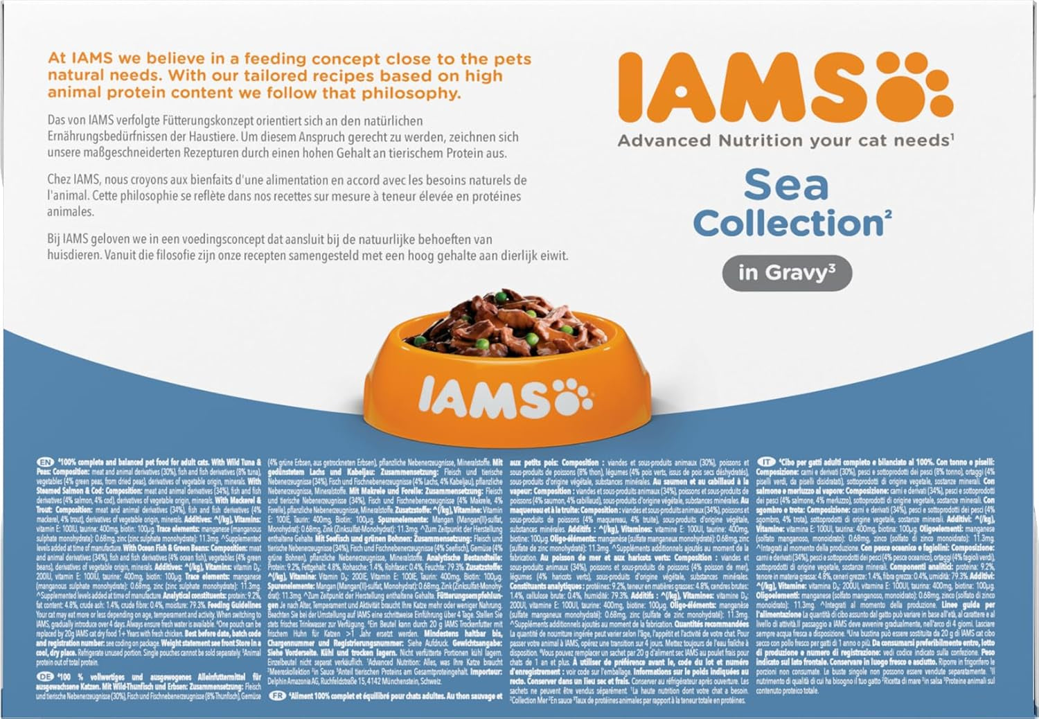 IAMS Delights Sea Collection Katzenfutter Nass - Multipack mit Fisch Sorten (Lachs, Thunfisch, Makreel, Seefisch) v omáčce, Nassfutter für Katzen od 1 Jahr, 12 x 85 g